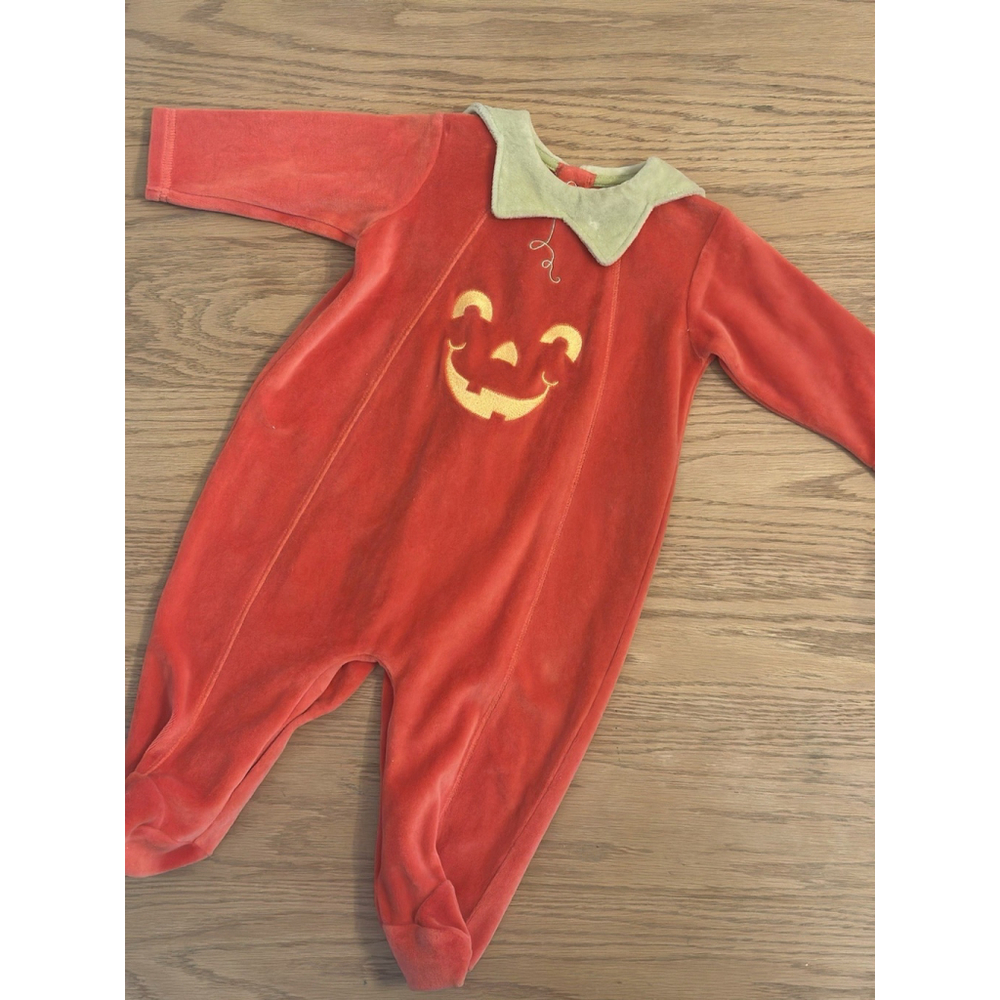 Vintage LittleMe Velour Pumpkin Coverall 9M